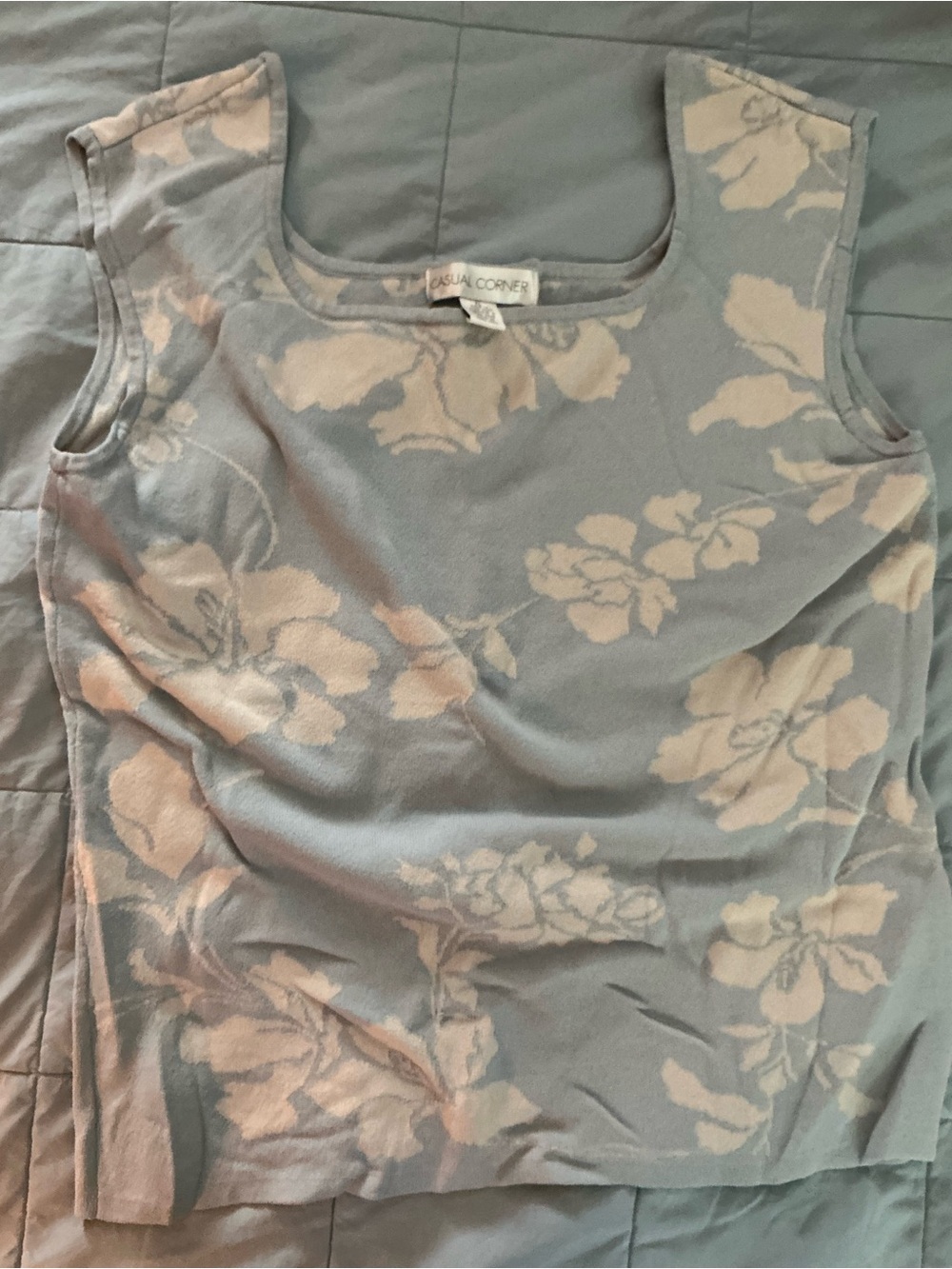 Floral Tank Top in Light Blue and Cream